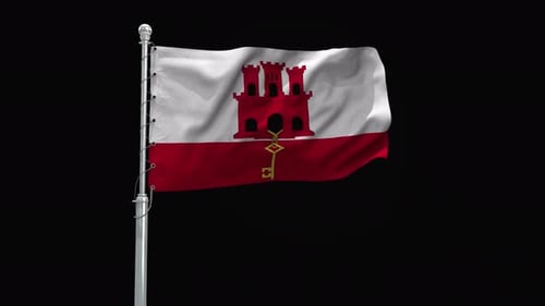 Gibraltar Flag Waving on Black Background