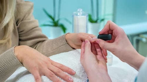 Manicurist Applying Nail Polish in Beauty Salon
