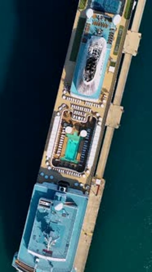 Vertical Video Big White Cruise Ship is Standing in the Port