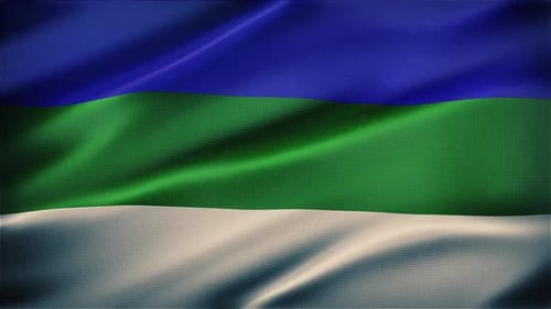 Realistic Waving Flag with Blue, Green, and White Stripes