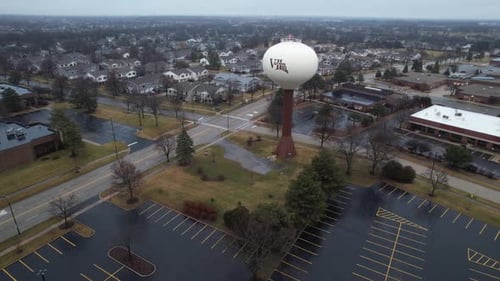 complex aerial video of water tower from vernon hills illinois and many residential houses