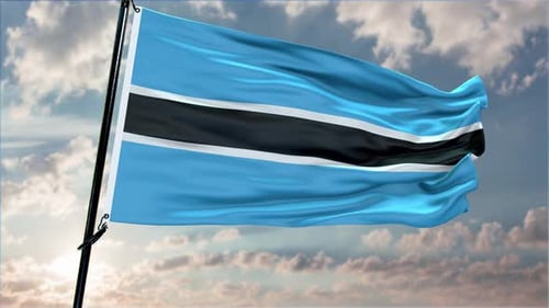 Botswana Flag Waving in the Wind with Cloudy Sky