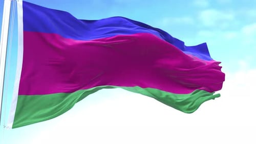 Realistic Blue Pink Green Striped Flag Waving Animation