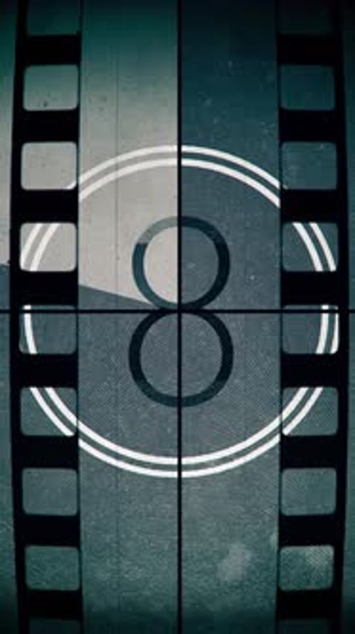 Retro Film Reel Countdown with Distressed Grain and Scratches