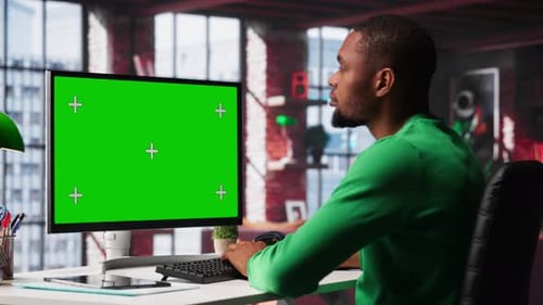 Freelancer Completing Spreadsheets on Isolated Chroma Key on Pc