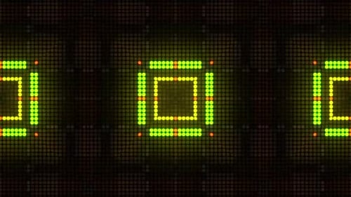 Dynamic digital display pulses with vibrant neon geometric patterns