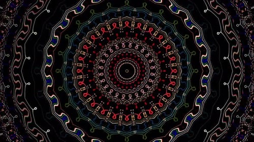 linhas abstratas, luz colorida, brilhante, forma redonda no centro, fundo preto