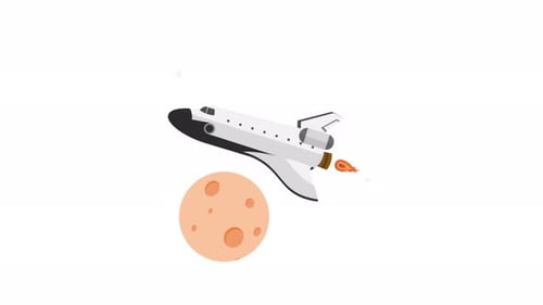 Animated Space Shuttle Flying Past a Planet in Flat Design