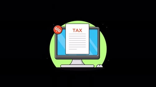 Online Tax Document on Computer with Percentage Icon Animation
