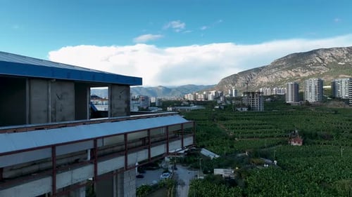 Construction of Houses the Process of Preparing the Facade for Cladding Aerial View