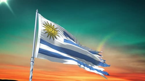 Uruguay National Flag Waving in Realistic Animation