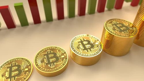 Financial system growing, stacks of bitcoins