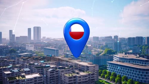 Futuristic 3D Location Pin Dropping To Reveal Poland Flag