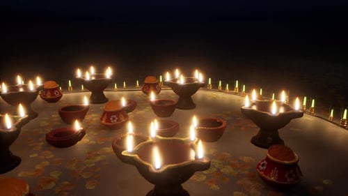 Diwali Diya Decoration With Glowing Lights And Candles