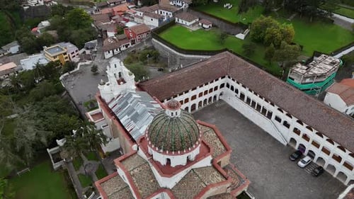 Urban aerial video over Guapulo Quito Ecuador