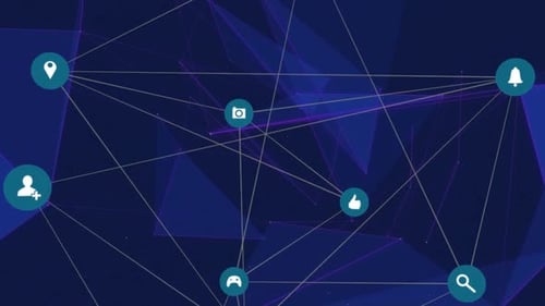 Animation of network of connections with online digital icons against blue background