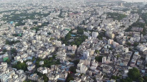 Aerial view of Hyderabad, the capital and largest city of the Indian state of Telangana. Few Buildin