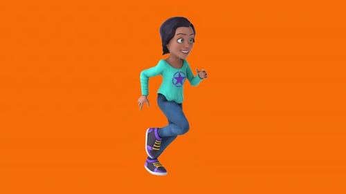 Fun 3D cartoon girl running (with alpha channel included)