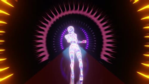 VJ en bucle sin fisuras bailando en un colorido y brillante telón de fondo