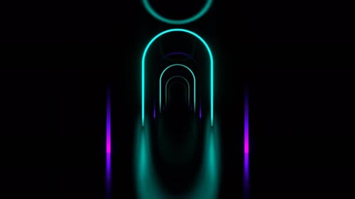 Turquoise And Purple Futuristic Corridor With Neon Oval Arches Background Vj Loop In 4K