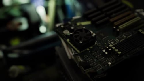 Animated Circuit Board with Glowing Lines and Data Flow