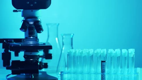 Closeup of Scientific Laboratory in Hospital Epidemic Disease Healthcare Vaccine Research and