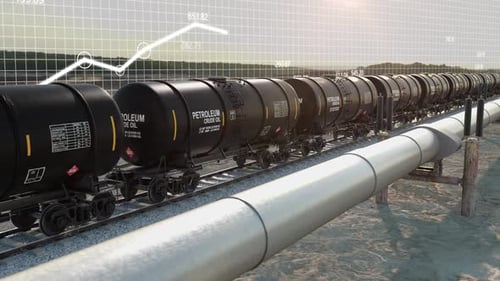 Pipeline with Natural Gas and Freight Train with Liquified Fuel on Growing Chart