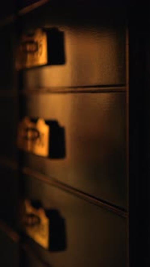 Moody View of Metal Safety Deposit Boxes