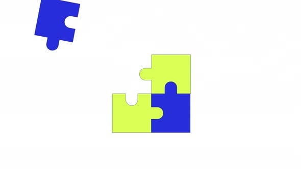 Four puzzle pieces putting together 2D object animation, Elements ...