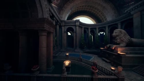 Magnificent View Featuring Intricate Columns and Tranquil Water
