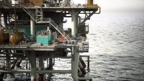 Aging Oil Rig in Vast Ocean