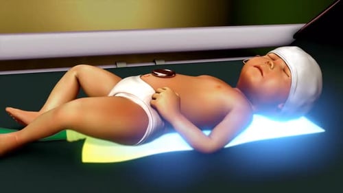 3D Animated Medical Examination of Infant with Stethoscope