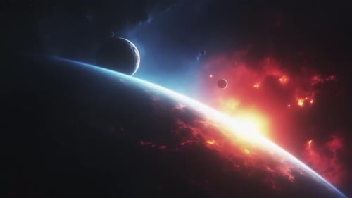 Epic Cosmic Landscape with Distant Planets and Exploding Star