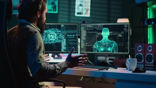 Computer Engineer Surprised By Sentient Artificial Intelligence Greeting Him