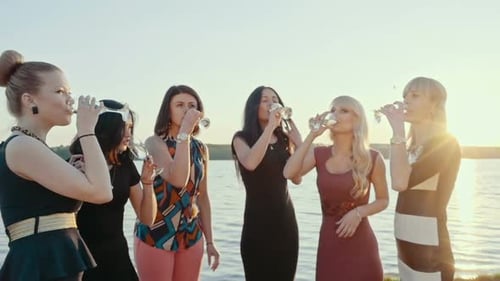 Melhores amigos celebram uma festa no lago