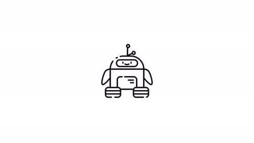 Friendly Line Art Robot Animation with Waving Arms and Blinking Eyes