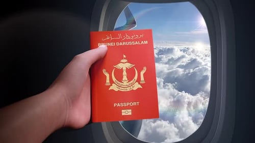 Brunei Passport Airplane Travel Concept
