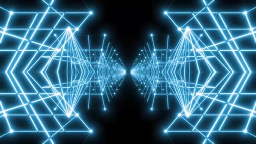Futuristic neon tunnel with glowing lines and geometric patterns