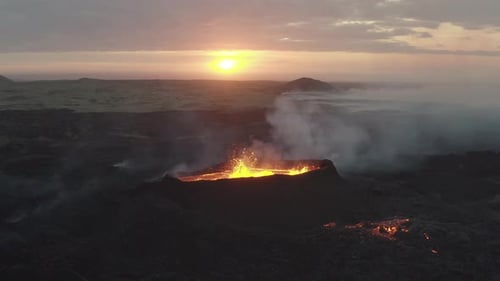 Aerial video of the eruption of the Fagradalsfjall volcano in Iceland