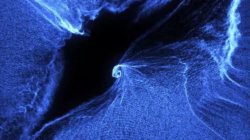 abstract motion of blue particles in a wave form. loop