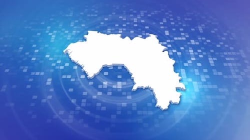 Animated Guinea Map Reveal on Blue Digital Background