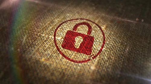 Padlock secret sign stamp on linen sack