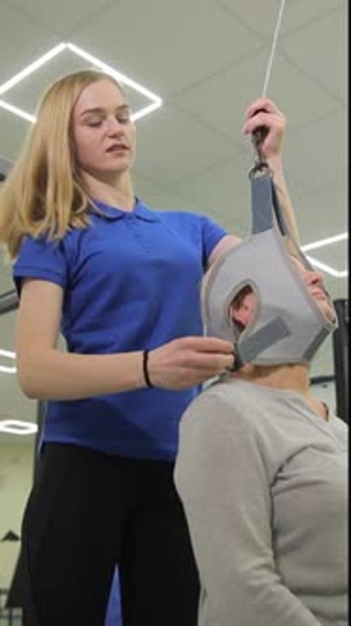 Therapist Fitting Suspension Device on Patient