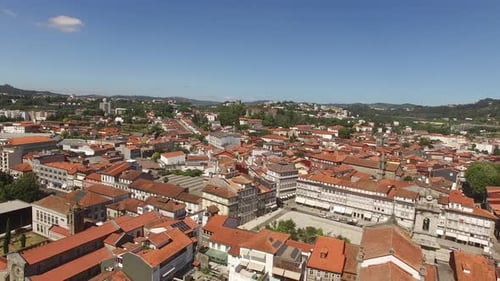 Flying Over Guimarães historic town centre, Portugal