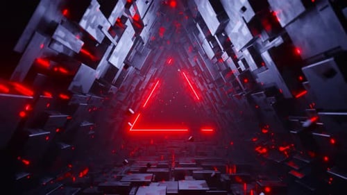 Graphiques animés en boucle sans faille représentant un vol dans un tunnel technologique triangulaire