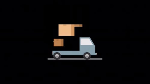 Flat Design Delivery Truck with Tracking Pins Animation