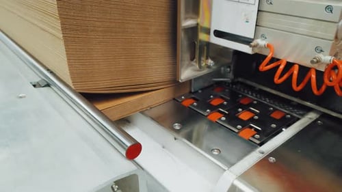 Modern Packaging Line with Pressing Mechanism Closeup Showcasing Rapid Flap Pressing in Packaging