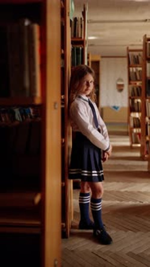 Girl in School Library Concept of School Education