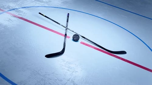 Ice Hockey Rink Arena Hockey Sticks And Puck Turn