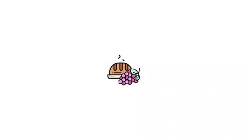 Animated Flat Design Icon of Bread and Grapes